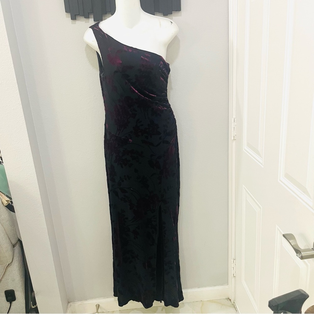 CDC Evening Burnt Velvet One Shoulder Whimsigoth Dress Black and Purple Size 8